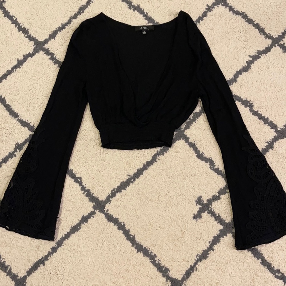 ANGL Black long sleeve crop top